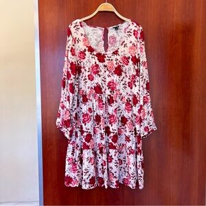 Torrid Red and Pink Floral Long Sleeve Dress
